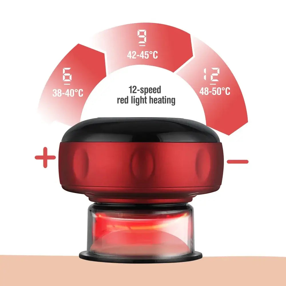 smart cupping massager with 12-speed red light heating settings and temperature display for effective therapy.