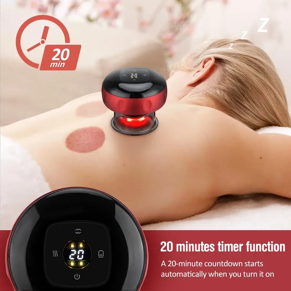 ELVORAPRO Smart Cupping Massager™ with 20-minute timer function for soothing home therapy.