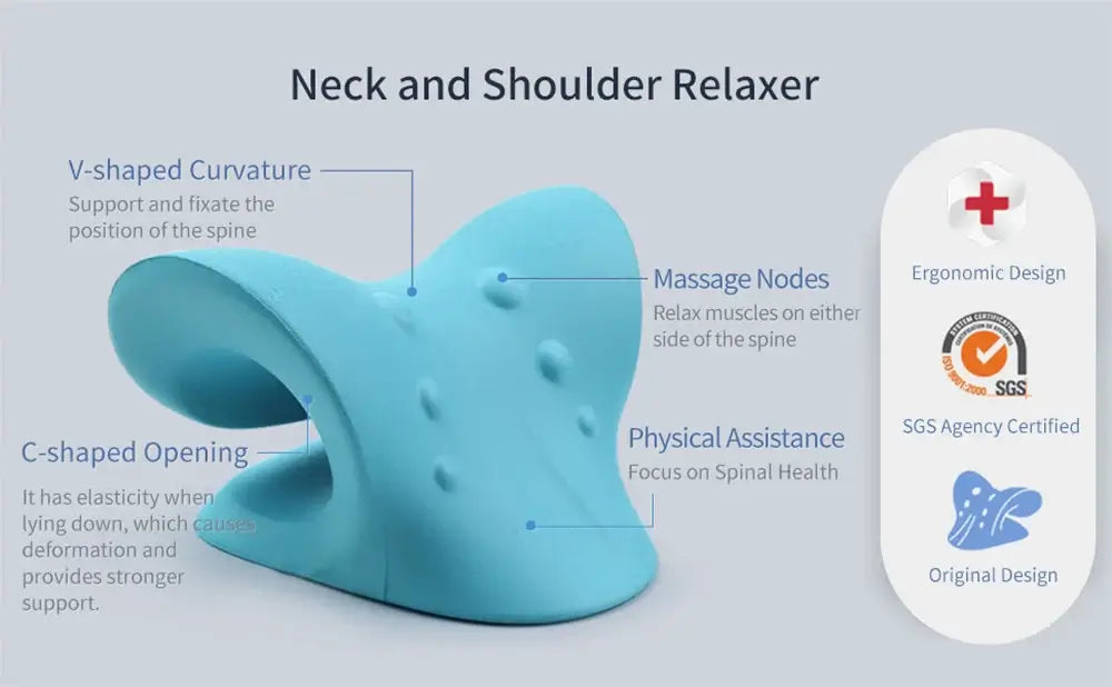 ElvoraPro™ CerviAlign™ Neck & Shoulder Relaxer features V-shaped curvature and C-shaped opening for optimal support.